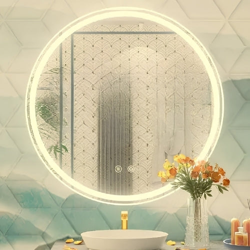 70cm GÜN IŞIĞI Ledli Yuvarlak Akıllı Banyo Aynası | Buğu Çözücülü, Kumlamalı, Hafızalı Dimmerli