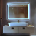 90x70cm Beyaz Ledli Kumlamalı Banyo Aynası Trafolu
