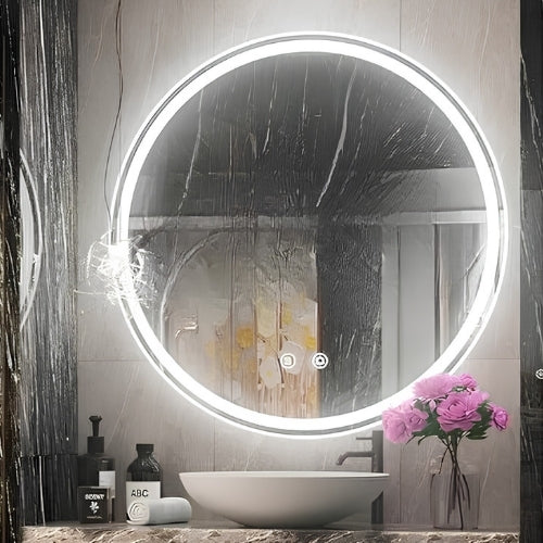70 cm BEYAZ Led'li Yuvarlak Akıllı Banyo Aynası | Buğu Çözücülü, Kumlamalı, Hafızalı Dimmerli