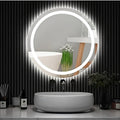 60cm Beyaz Ledli Ayna, Kumlamalı Yuvarlak Banyo Aynası Dekoratif Duvar Aynası Prizli.