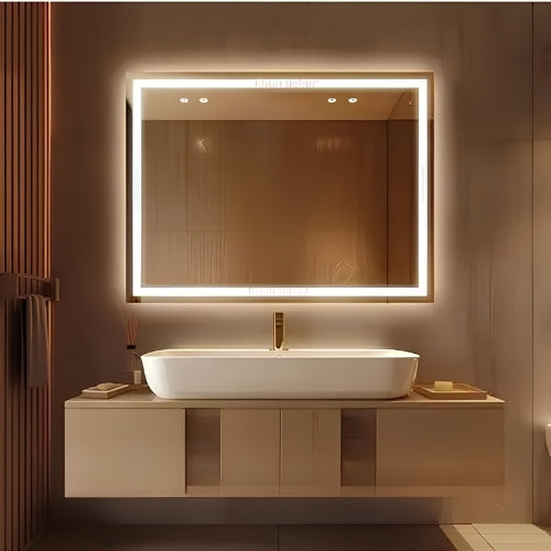 90x70cm Günışığı Ledli Kumlamalı Banyo Aynası - Trafolu